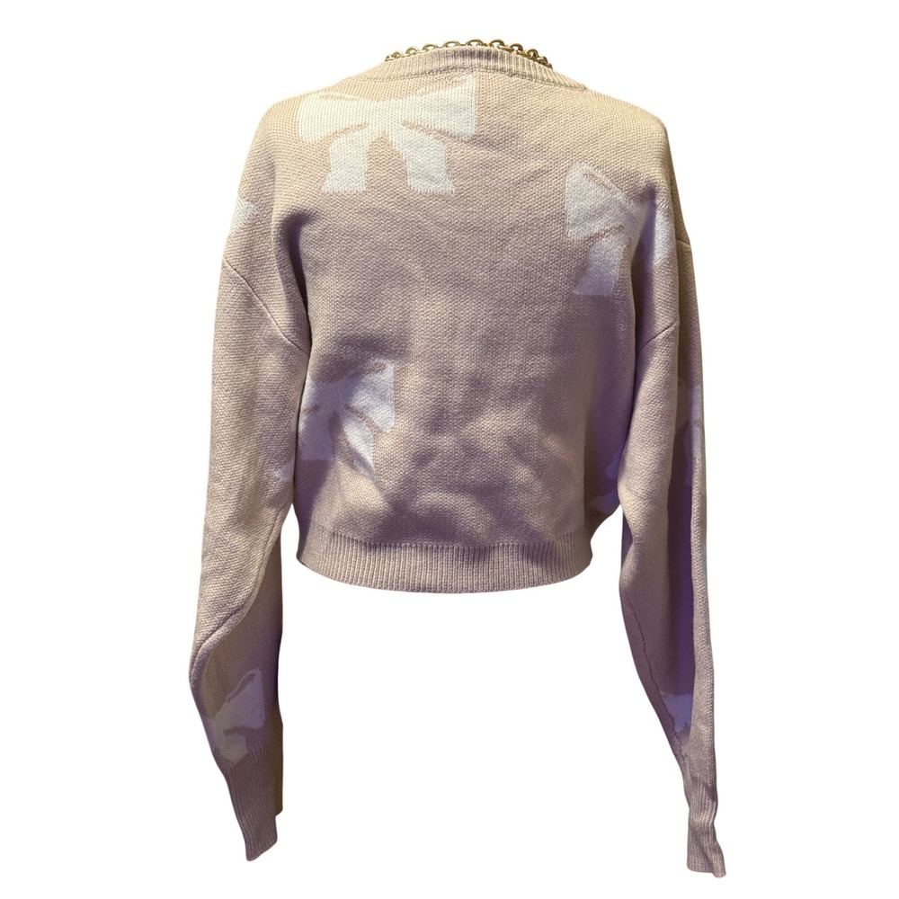 LE LIS COLLECTION Women Sweater Beige Bow Pattern‎ Cropped Knit Size M - Picture 2 of 6